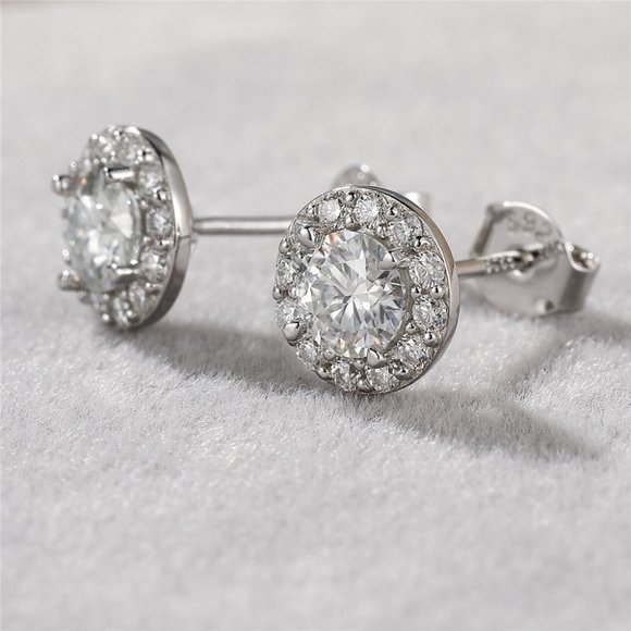 Certified 1ct. t.w. Moissanite Diamond Round Halo Stud Earrings NEW A - Picture 3 of 13
